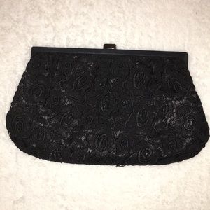 Santi Black Clutch with Floral Lace Design